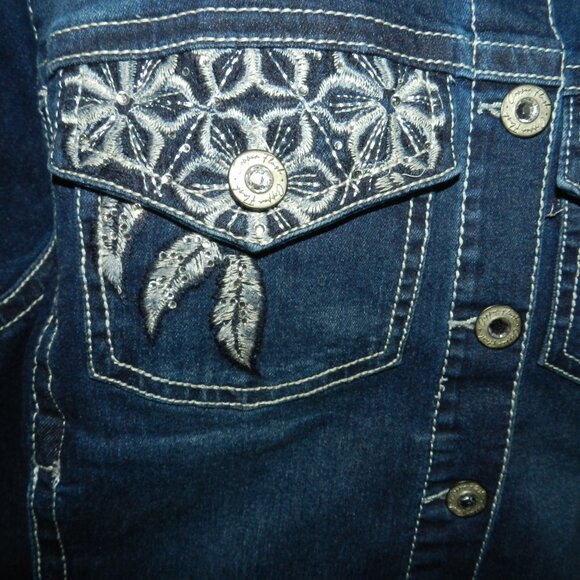 NWT 3XL Women's Embroidered Feathers Cropped Denim Jacket Copper Flash🆕⌚🏃💨🚚 - Picture 4 of 16